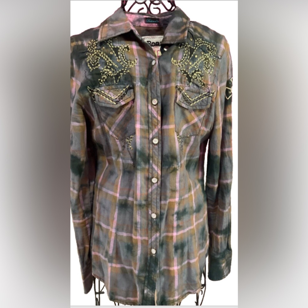 Roar Green Plaid Embellished Top